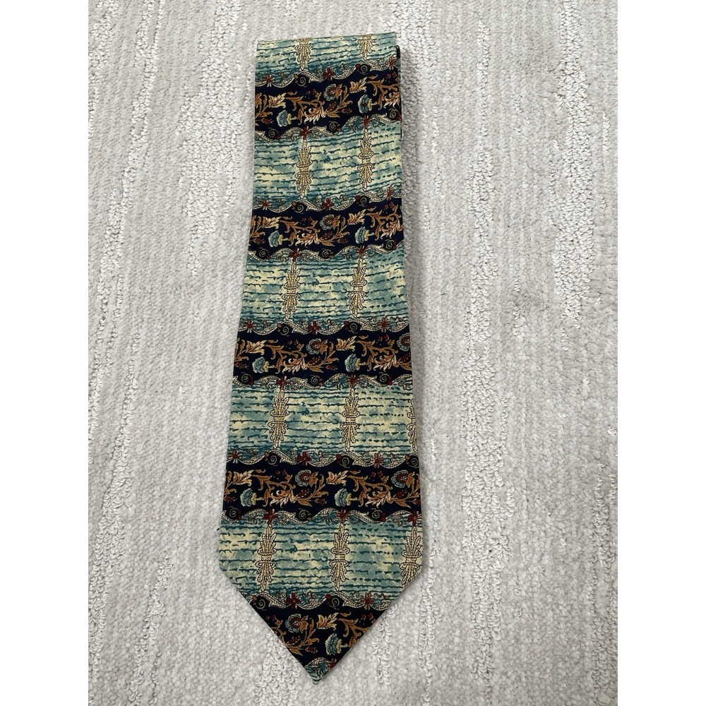 Vintage Metropolitan Museum of Art MOMA Green Brown Black Flower Silk‎ Tie
